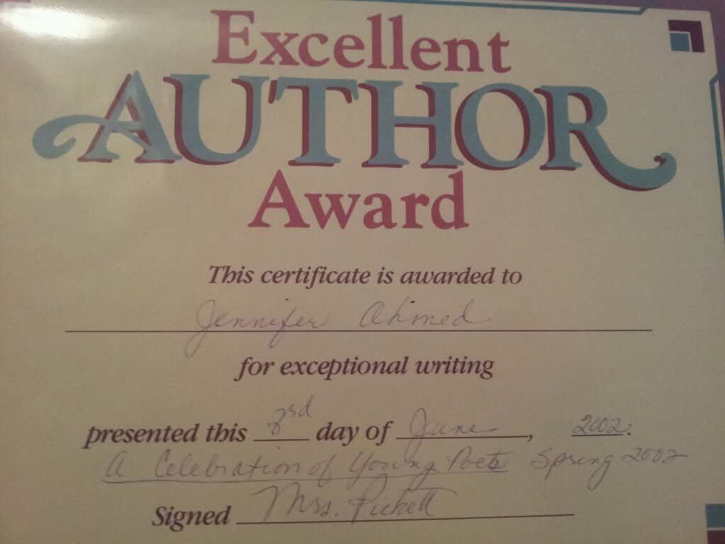 Excellent Author Award for exceptional writing
