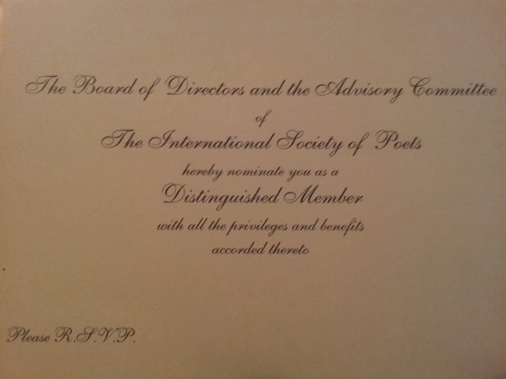 International Society of Poets Distinguished Member nomination