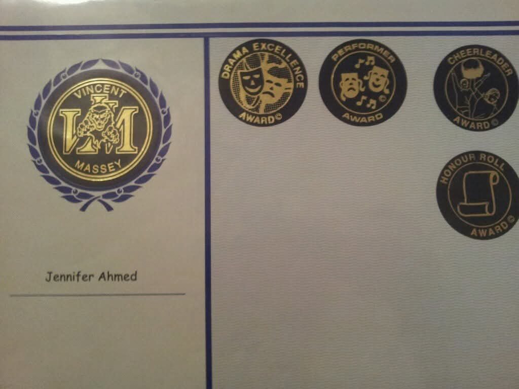 Vincent Massey awards in drama, performance, cheerleading, and honour roll