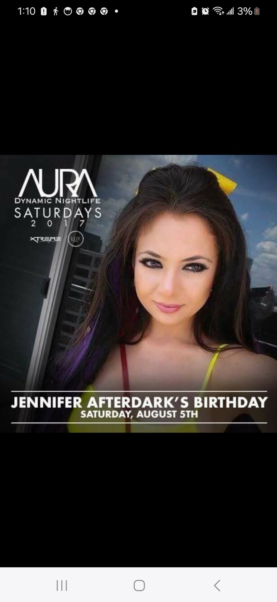 Aura Dynamic Nightlife poster for Jennifer After Dark's birthday celebration