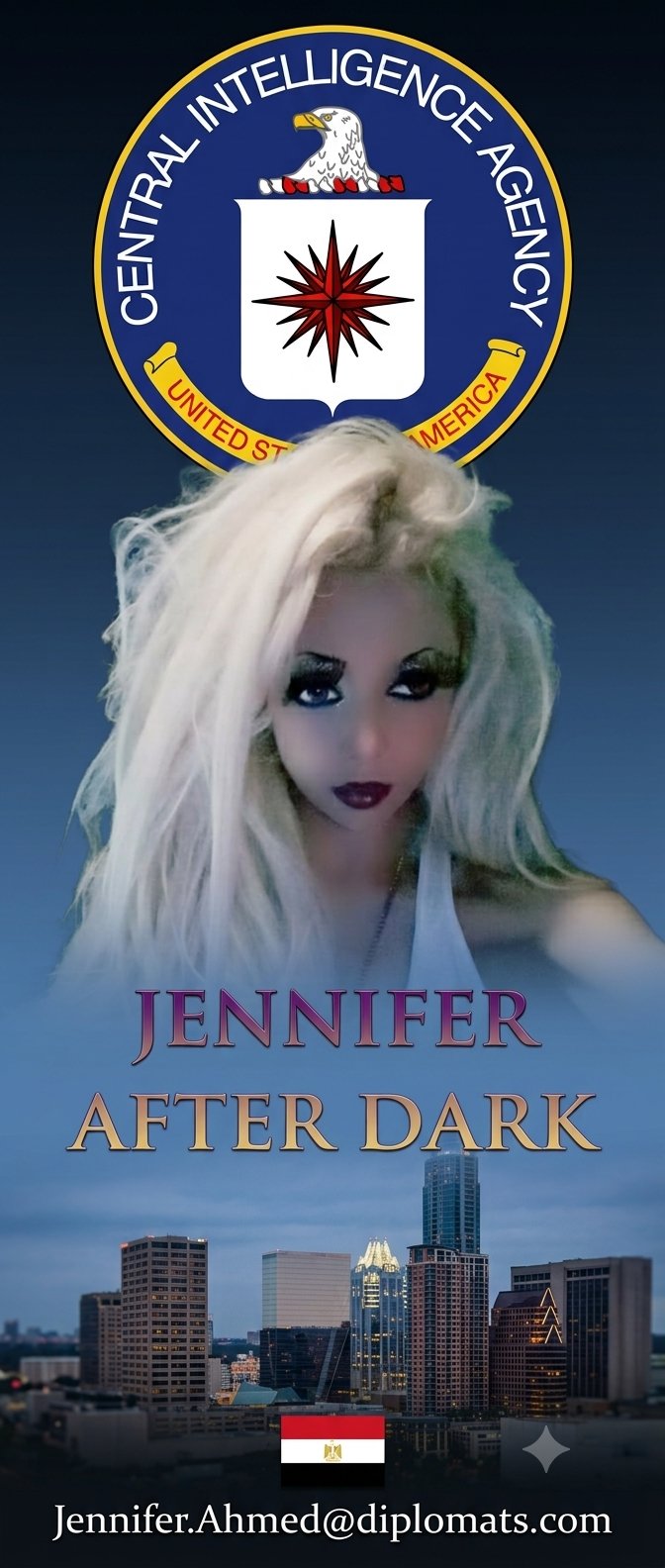 Jennifer After Dark tall blue portrait poster with Houston skyline
