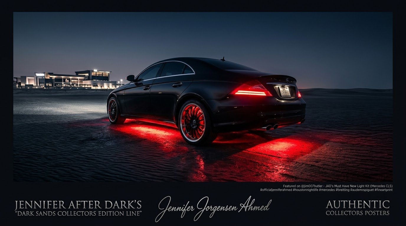 Dark Sands Collectors Edition Line poster — black Mercedes CLS with red underglow