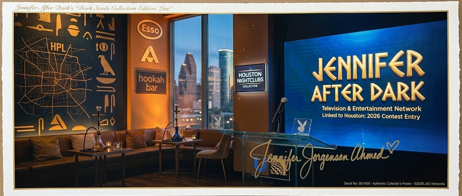 Dark Sands Collectors Edition poster — Jennifer After Dark lounge interior with gold Egyptian decor